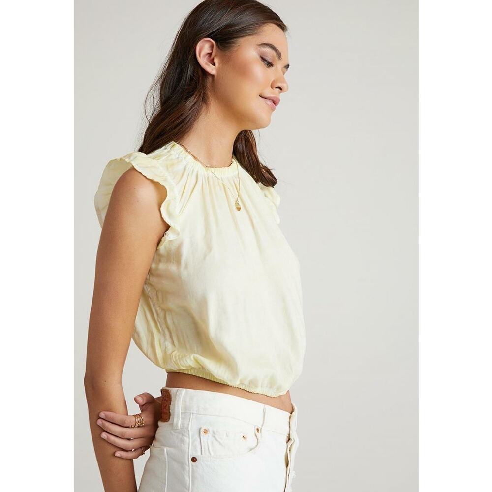 Cloth & Stone Sleeveless Tank Semi Cropped Yellow Ruffle Trim Size XS